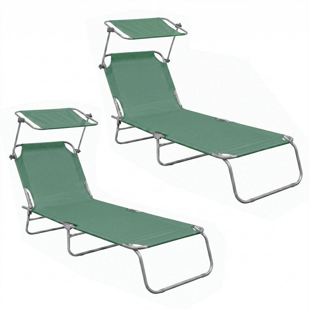 Aga 2x Chaise longue de jardin réglable avec auvent Vert Image du produit 