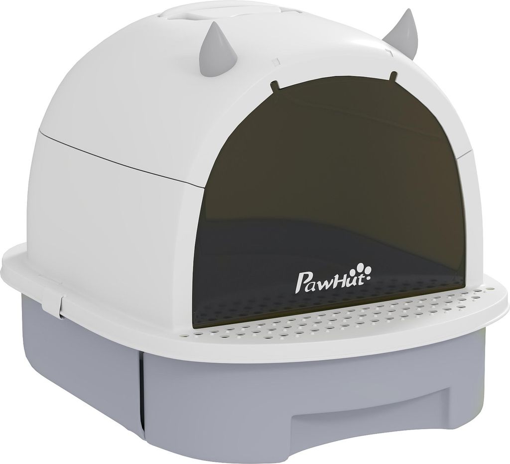 Katzenklo mit Deckel Katzentoilette mit Schaufel Bodenschublade Eingangspedal für Katzen bis 5 kg 40,5x52x39 cm Grau