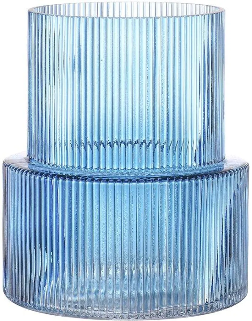 Vase en verre bleu stable 19 cm pour tulipes et fleurs fraîches