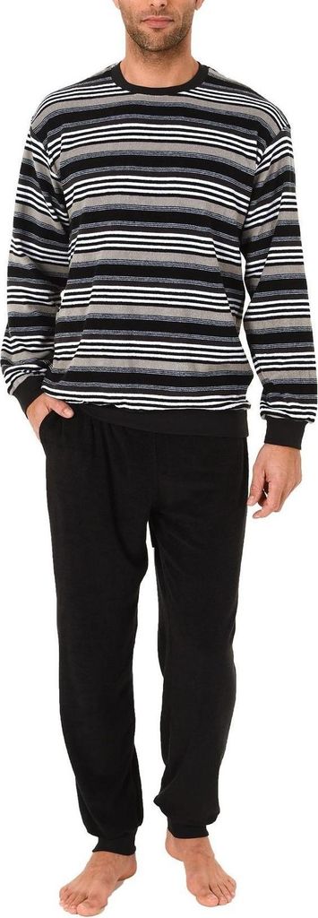 Herren Frottee Pyjama lang mit Bündchen – auch in Übergrössen erhältlich – 101 93 732 ; dunkelgrau , 54