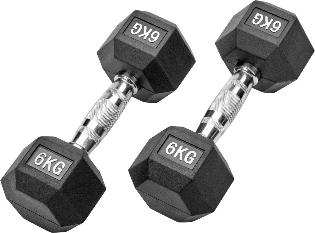 Gummierte Hexagon Hanteln mit verchromten Griffen : 2 x 6 kg (12 kg) Gewicht: 2 x 6 kg (12 kg)