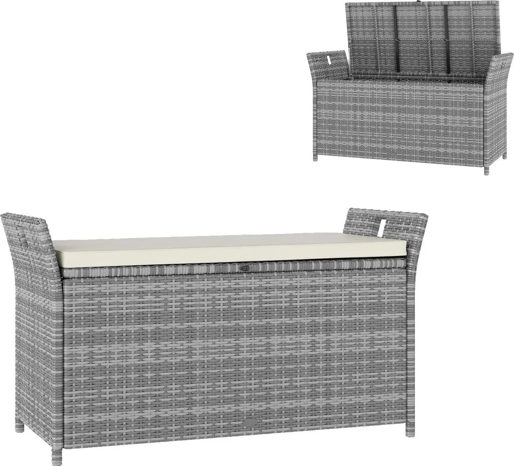 Coffre de rangement Outsunny en résine tressée 250L avec coussin, gris