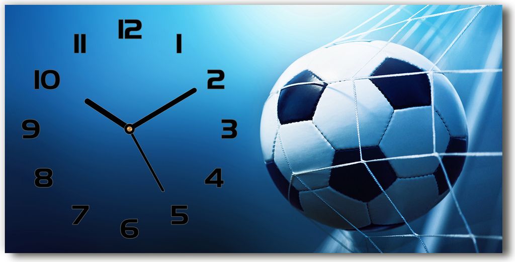 Wanduhr aus Glas – 60x30 cm - Glasbild - Glasuhr - Gehärtetes Glas - schwarze-zeiger - Ball im Tor