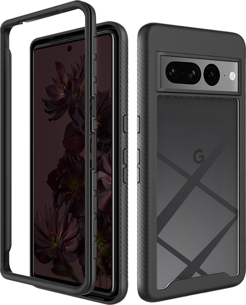 Google Pixel 7 Pro stoßfeste Hülle, harte Rückseite + Silikonumrandung – Schwarz