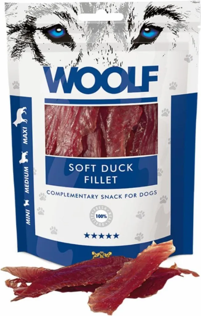 Récompense éducation chien Filet de canard Woolf Delicacy 100g tendre