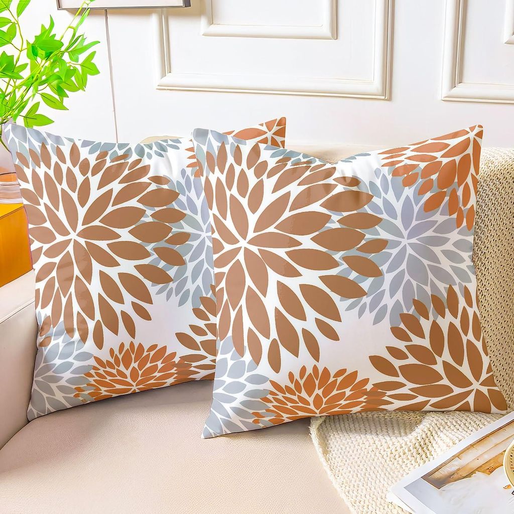 Set aus 2 Samtkissenbezügen, beige/grau/braun, 45x45 cm, dekorative moderne Kissenbezüge für Sofa oder Wohnzimmer.