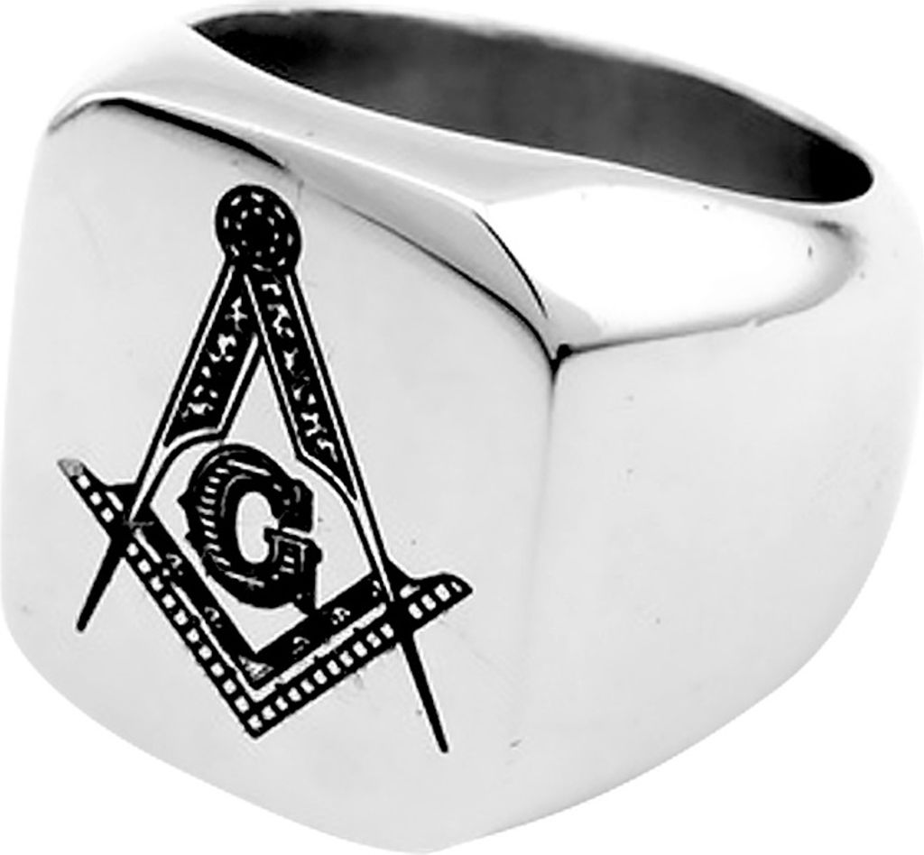 Freimaurer Ring Herren Edelstahl Winkel Zirkel Masonic Siegelring silber 64 - Ø 20,57 mm