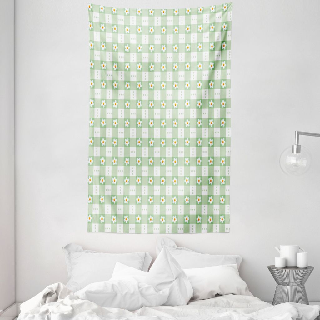 ABAKUHAUS Minzgrün Wandteppich und Tagesdecke, Daisy Blütenblätter aus Weiches Mikrofaser Stoff Waschbar ohne Verblassen Digitaldruck, 140 x 230...
