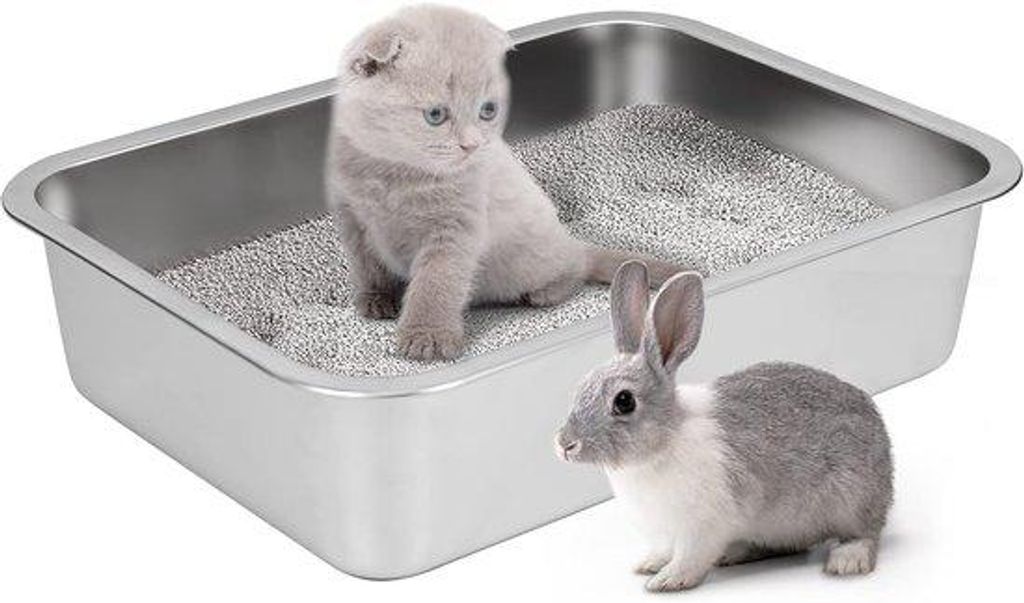 Kattenaufbewahrungsbox aus Edelstahl für Katzen und Kaninchen - Geruchsentfernend - 40 x 30 x 10 cm
