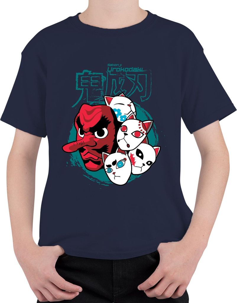 Tengu Maske Urokodaki Kitsune Masken Japan Anime Halloween Uni Kinder T-Shirt, Navy, 128