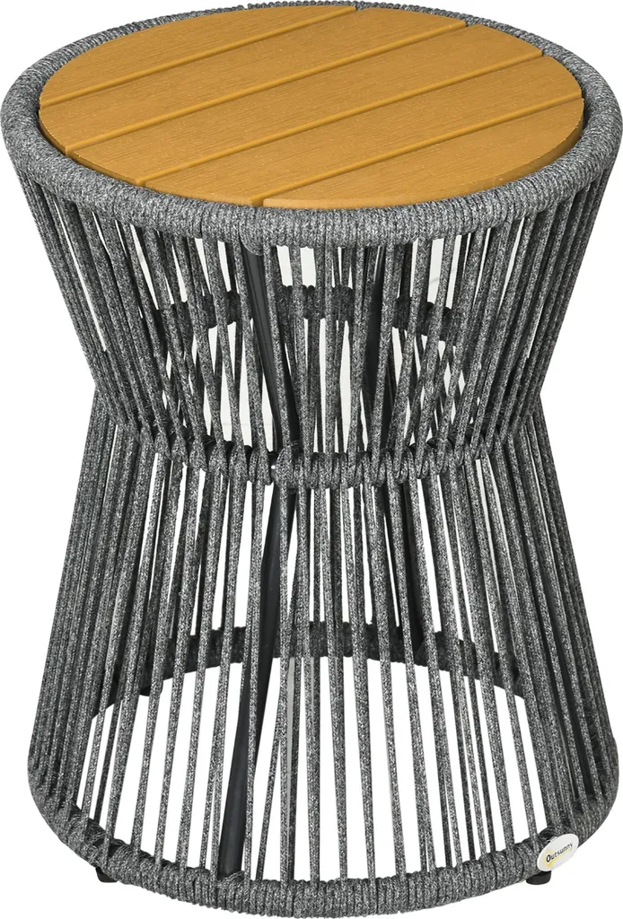 Table de balcon carrée avec plateau bois et pieds réglables en hauteur