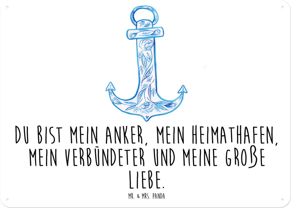 Mr. & Mrs. Panda Schild Anker Blau DIN A5 - Weiß - Geschenk, Türschild, Lustige Sprüche, tafel, Blechtafel, Metallbild, Wandbild
