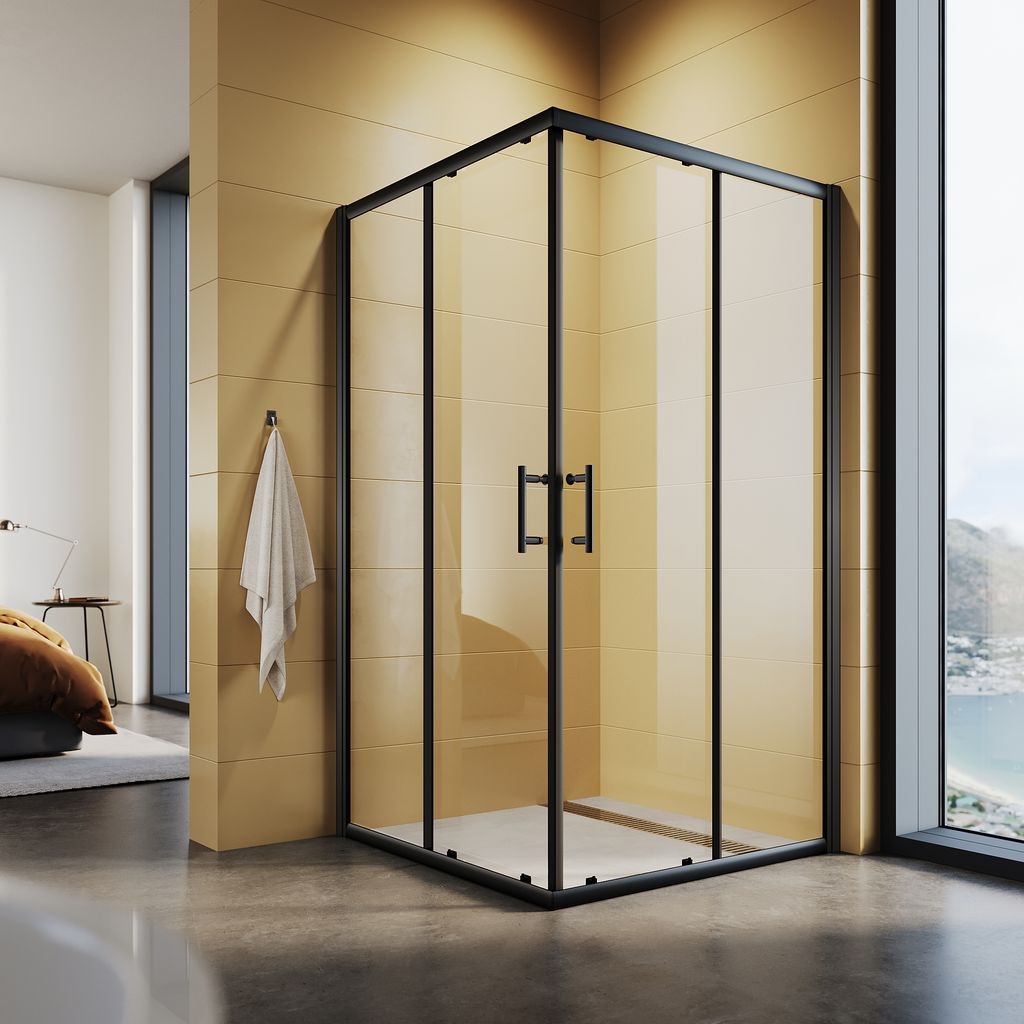 SONNI Schwarz Eckdusche Doppel Schiebetür 90x90x195cm Produktbild 
