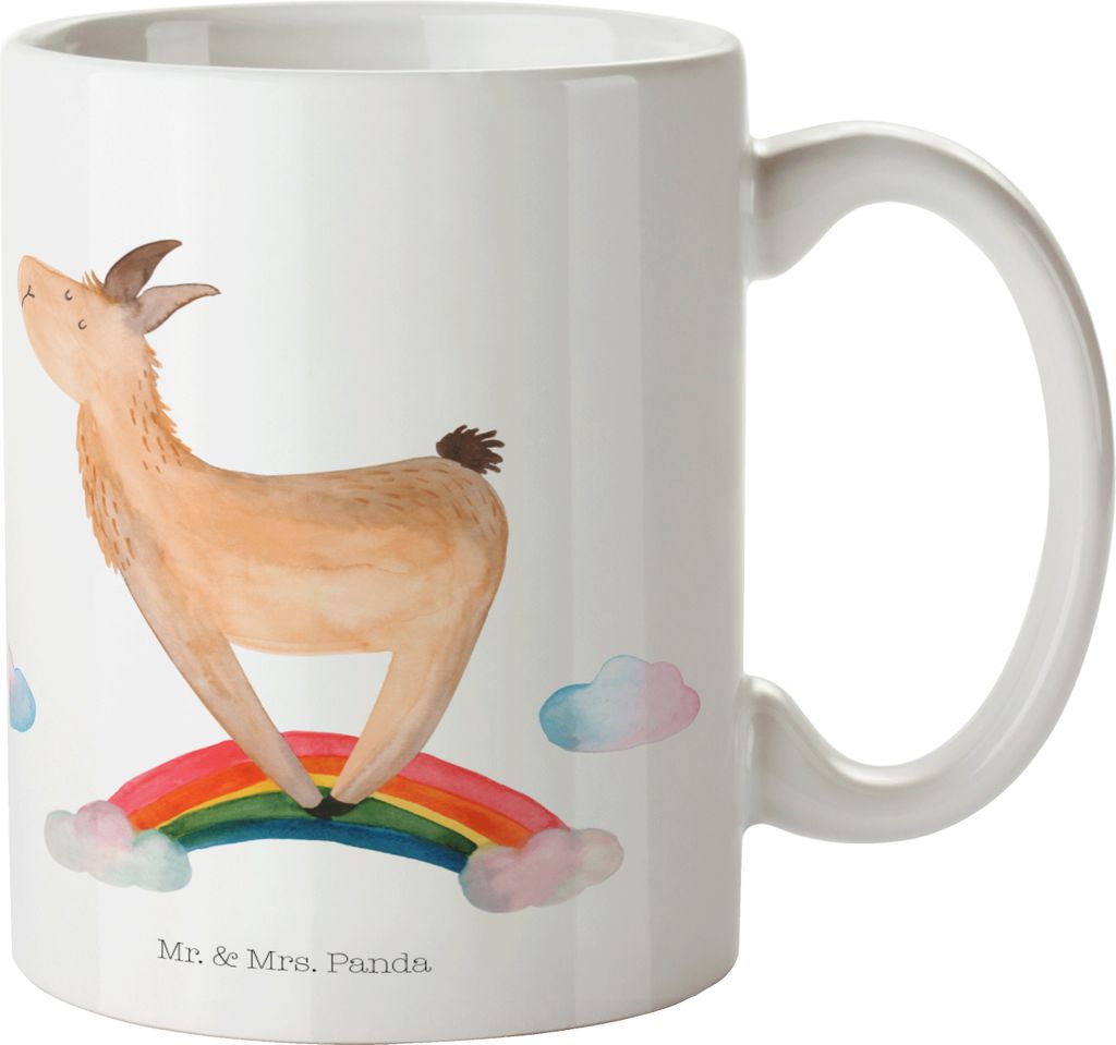 Mr. & Mrs. Panda Trinkbecher Lama Regenbogen - Weiß - Geschenk, Hobby, haferl, Tasse, Kaffeetasse, Lamas, Pott, Freiheit, Kaffeebecher, Selbststä...
