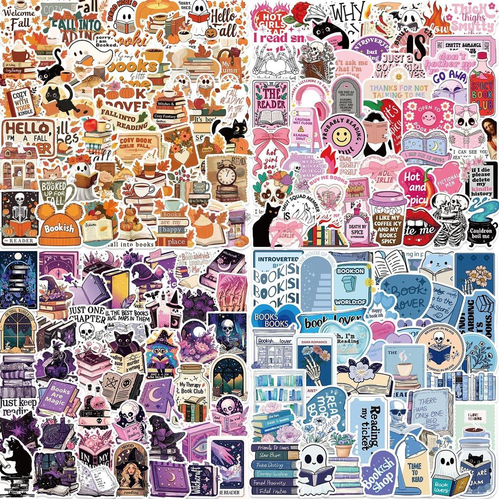 200-teiliges Sticker-Set - Wasserfeste Aufkleber für Bücher und Wasserflaschen für Buchliebhaber | Tolles Lesegeschenk für Teenager/Erwachsene