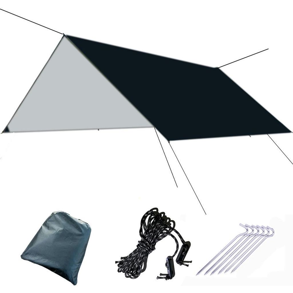 Wasserdichtes Tarp 210T, silberbeschichtet, multifunktionales Sonnensegel, leicht & tragbar, Schwarz-300x400cm