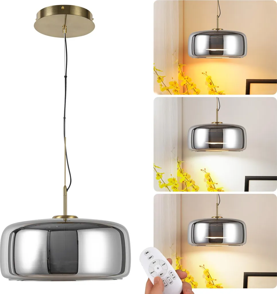 Éclairage LED pour table à manger suspension Ø38 cm verre gris fumé 25W