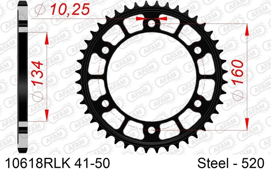 Couronne Racing AFAM 520 en acier noir 42 dents - Réf 10618RLK-42