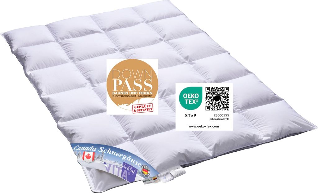 Vitaschlaf CANADA SCHNEEGÄNSE W6 - SEHR WARM 100% Gänseflaum- DAUNENDECKE Germany since1947 Grosse Größen (220x240cm)