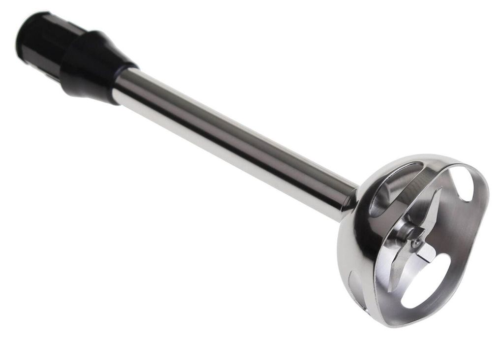 A close-up studio shot of an immersion blender attachment.