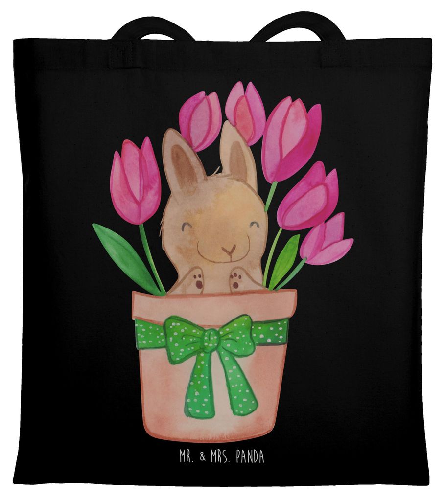 Mr. & Mrs. Panda festivaltasche Hase Tulpen - Schwarz - Geschenk, Beutel, Tasche, Laptoptasche, Schultasche, Blumenstrauß, Einkaufstasche, Ostern,...