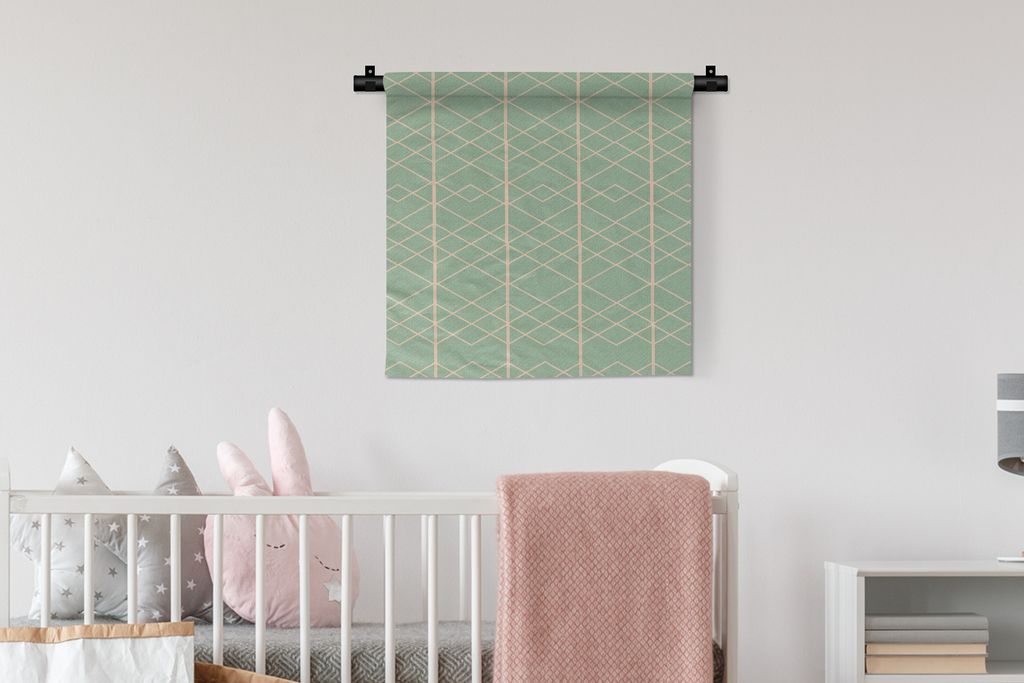 MuchoWow Wandteppich Wandbehang Muster - Linie - Grün 60x60 cm Tapisserie Dekoration Wandtuch - Dekorationen - Wand Decke