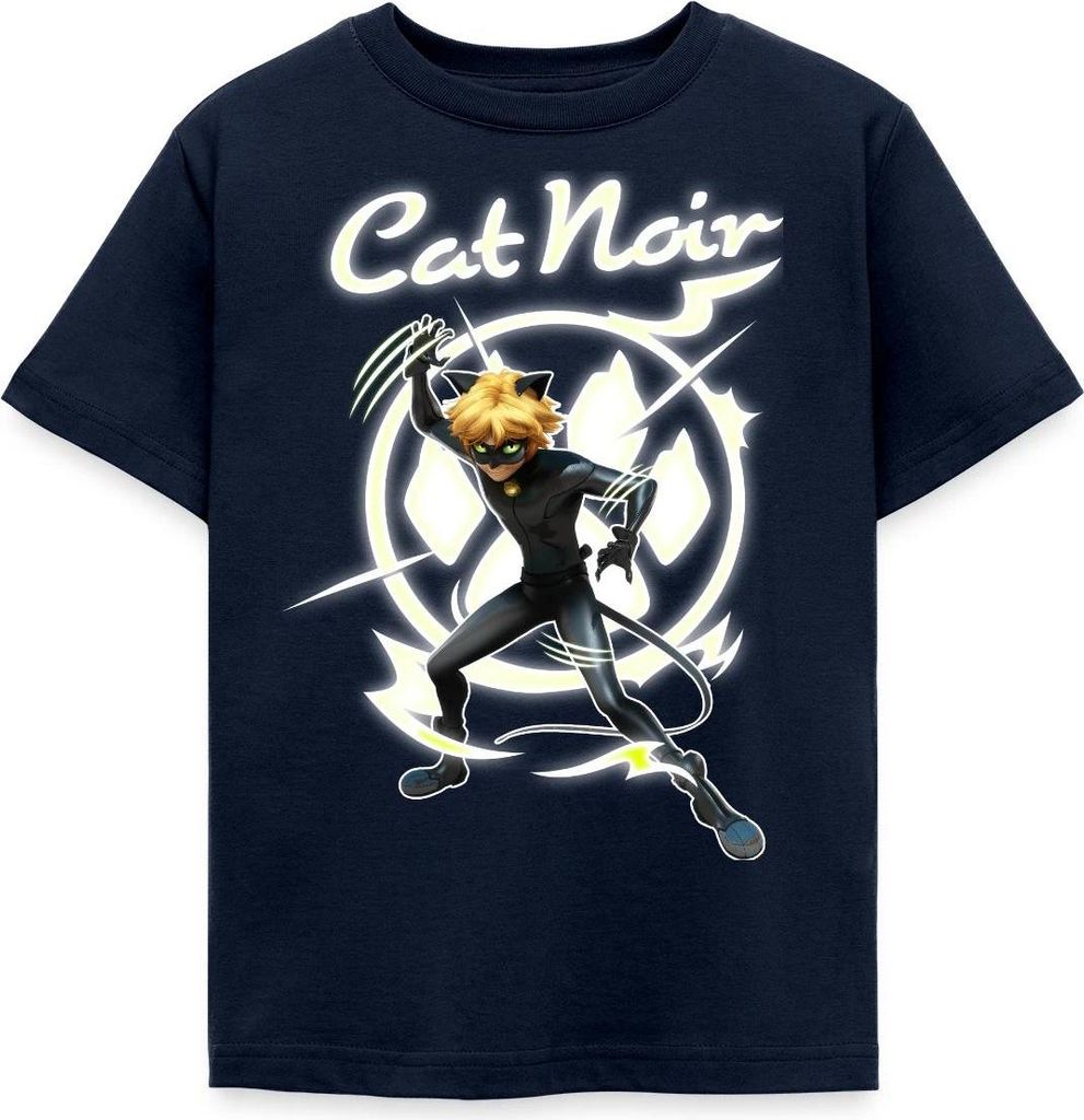 Spreadshirt Miraculous Cat Noir Adrien Superheld Kinder T-Shirt, 98/104 (3-4 Jahre), Navy