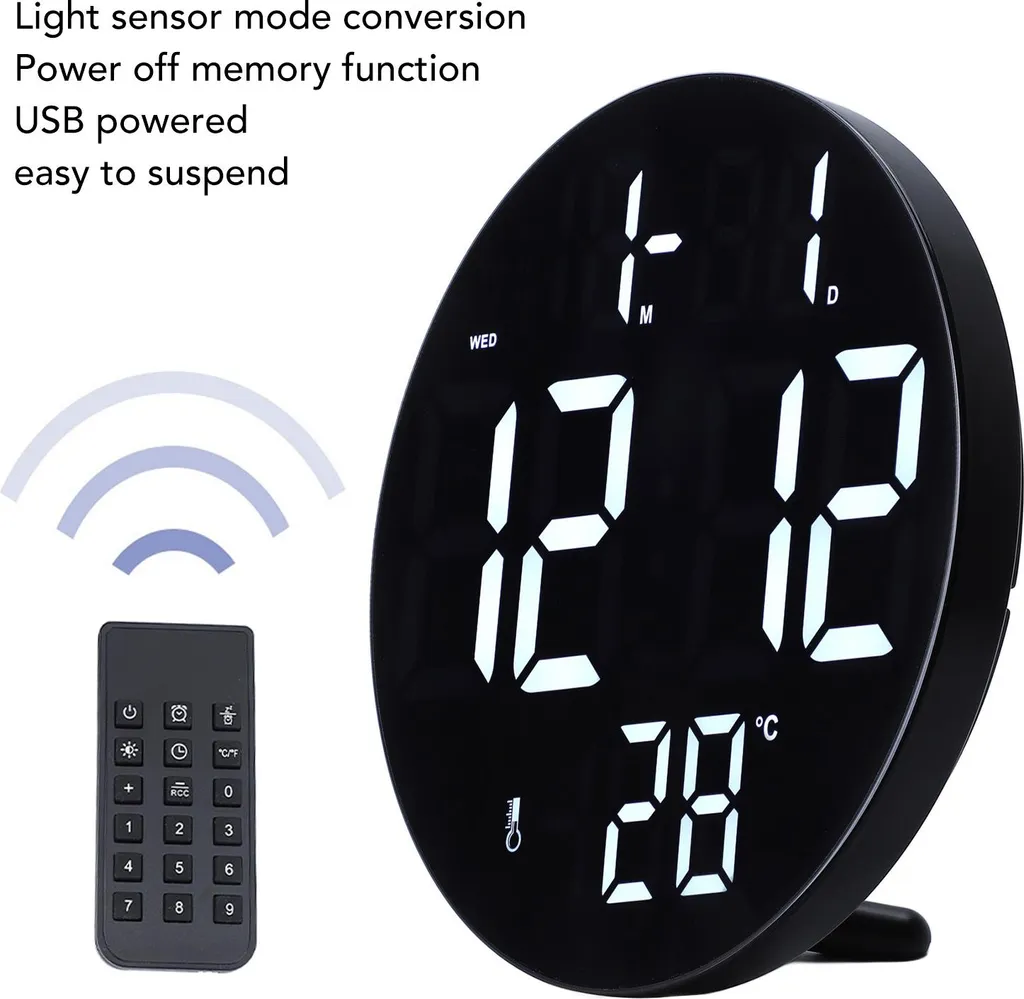 Horloge digitale LED silencieuse ronde alimentation USB pour bureau moderne