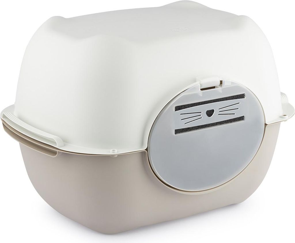 Rotho Katzentoilette mit Haube Bella – 56 x 39,5 x 38 cm – Katzenklo mit Schwingtür und Aktivkohlefilter – geruchsdicht & aus recyceltem Kun...