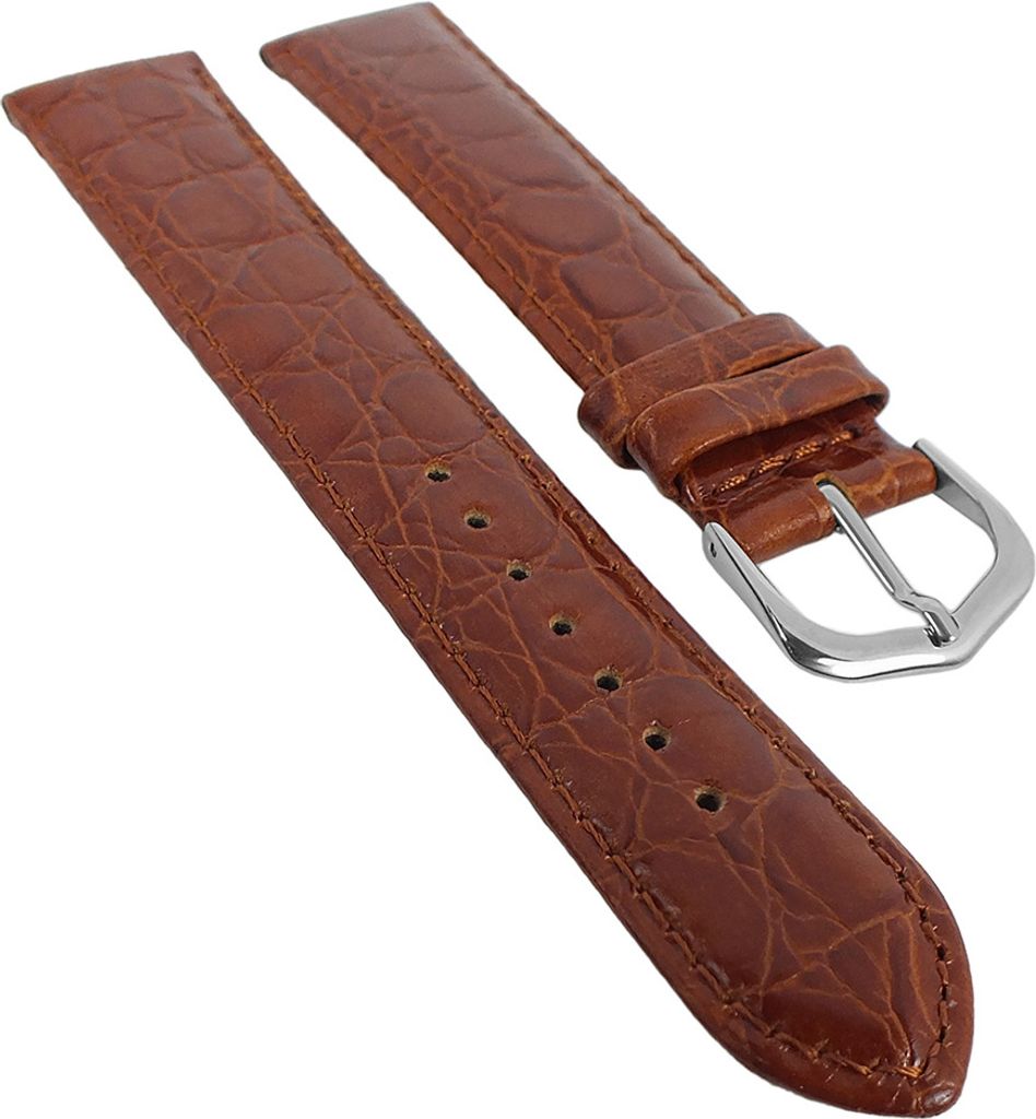 Minott XL Uhrenarmband Leder braun mit Krokoprägung 29579, Stegbreite:12mm, Schließe:Silbern