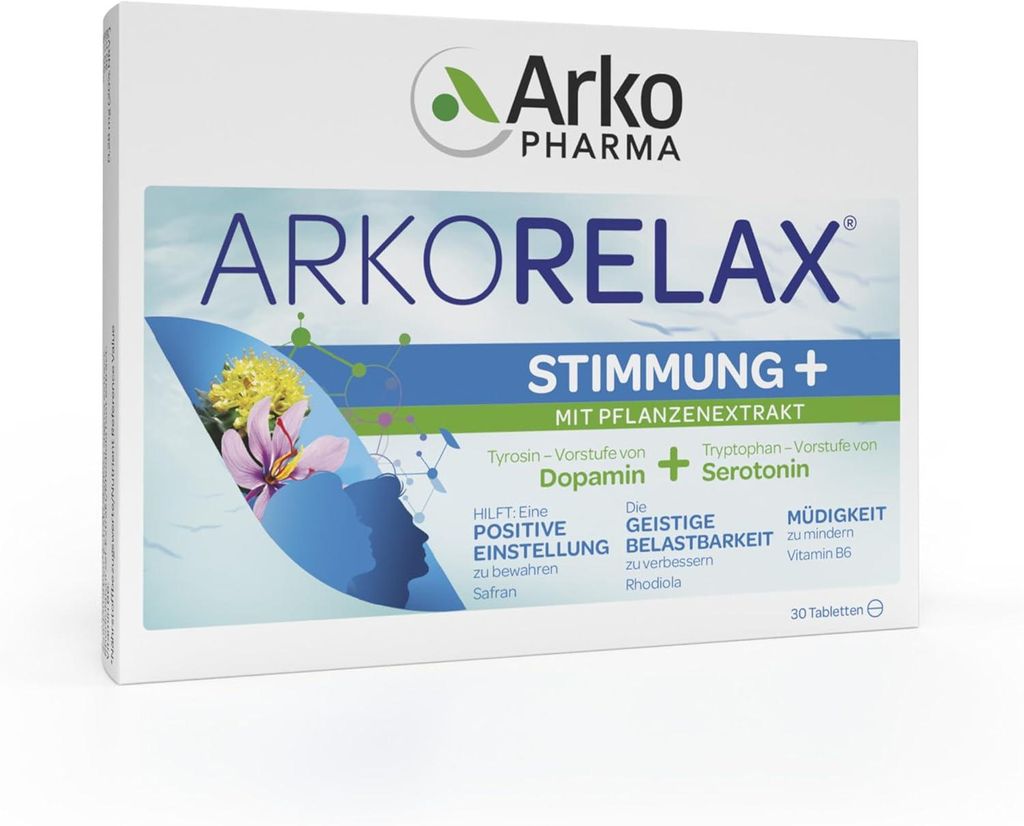 ARKOPHARMA - ARKORELAX Stimmung + - mit 500 mg Tyrosin + 220 mg Tryptophan + Safran + Rhodiola und Vitamin B6 – natürliches Wohlbefinden