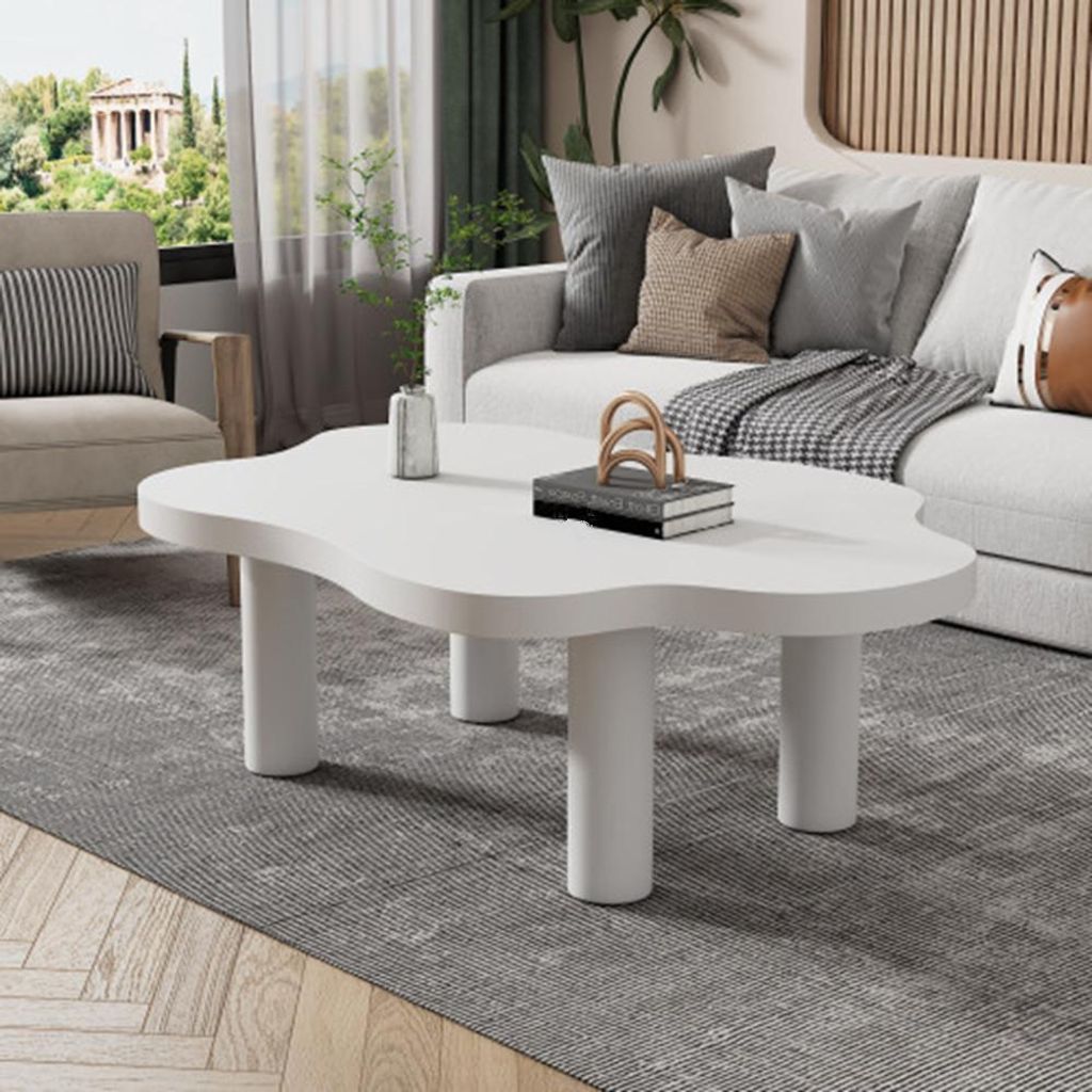 Couchtisch,Kaffeetisch für Wohnzimmer, unregelmäßiger Sofatisch für den Innenbereich, moderner dreibeiniger Beistelltisch (weiß)