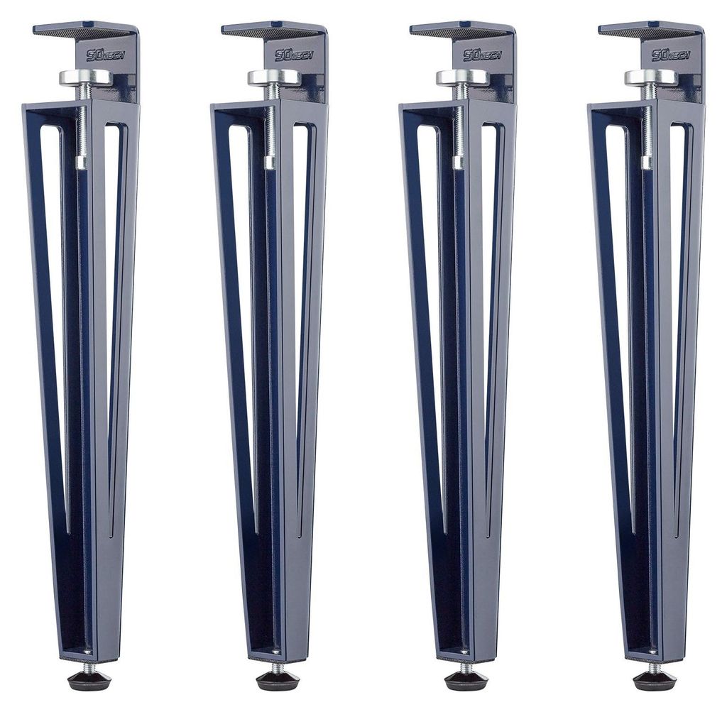 SOTECH Tischbein F-Form 464 mm – 60 x 70 mm, Stahl lackiert, blau, mit Klemmschraube (4er Set)