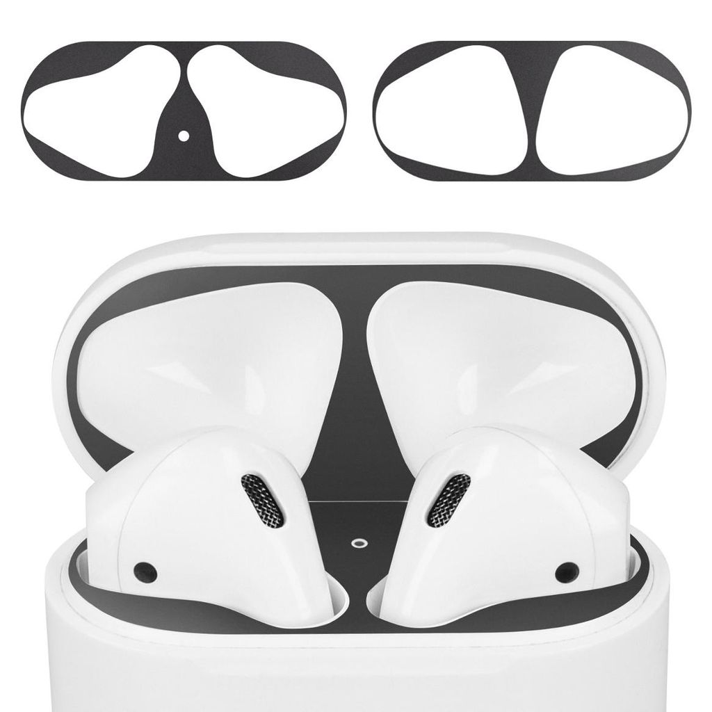 kwmobile Staubschutz Sticker kompatibel mit Apple Airpods 1 & 2 - Metallstaub Schutz Aufkleber Skins in Schwarz