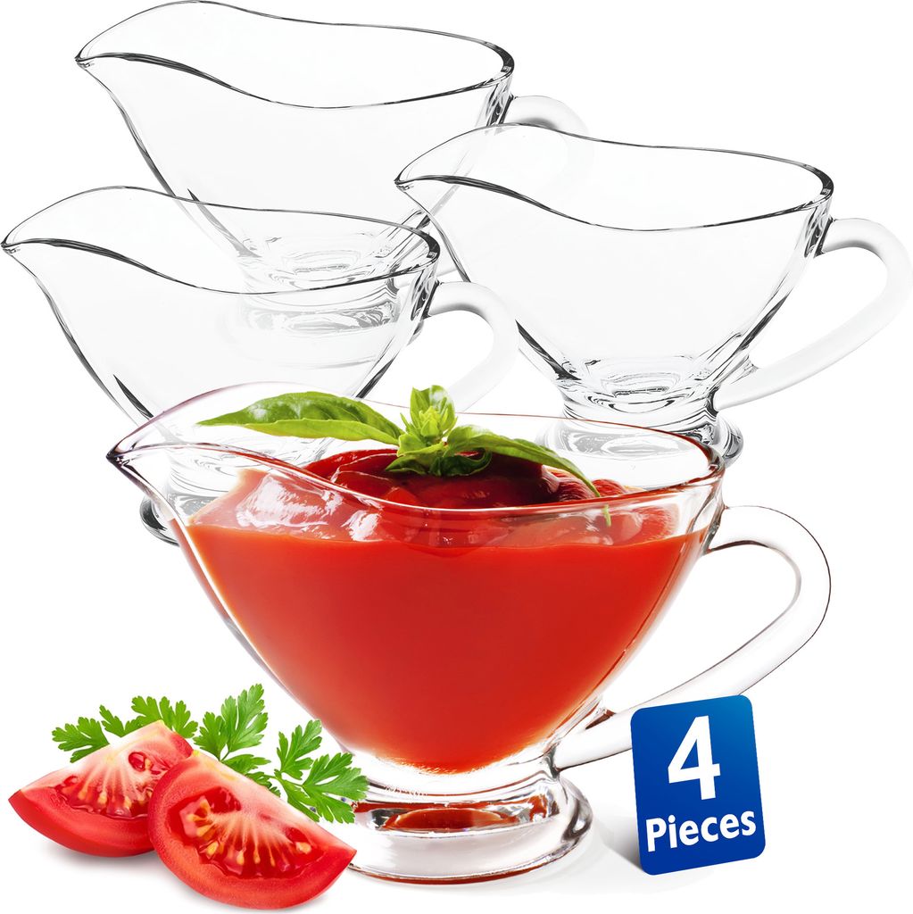 KONZEPT Sauciere aus Glas, 4er Set, 160 ml, Transparente Soßenkanne mit Henkel, Stabil, Ideal für Dressing, Sahne, Soße, Olivöl