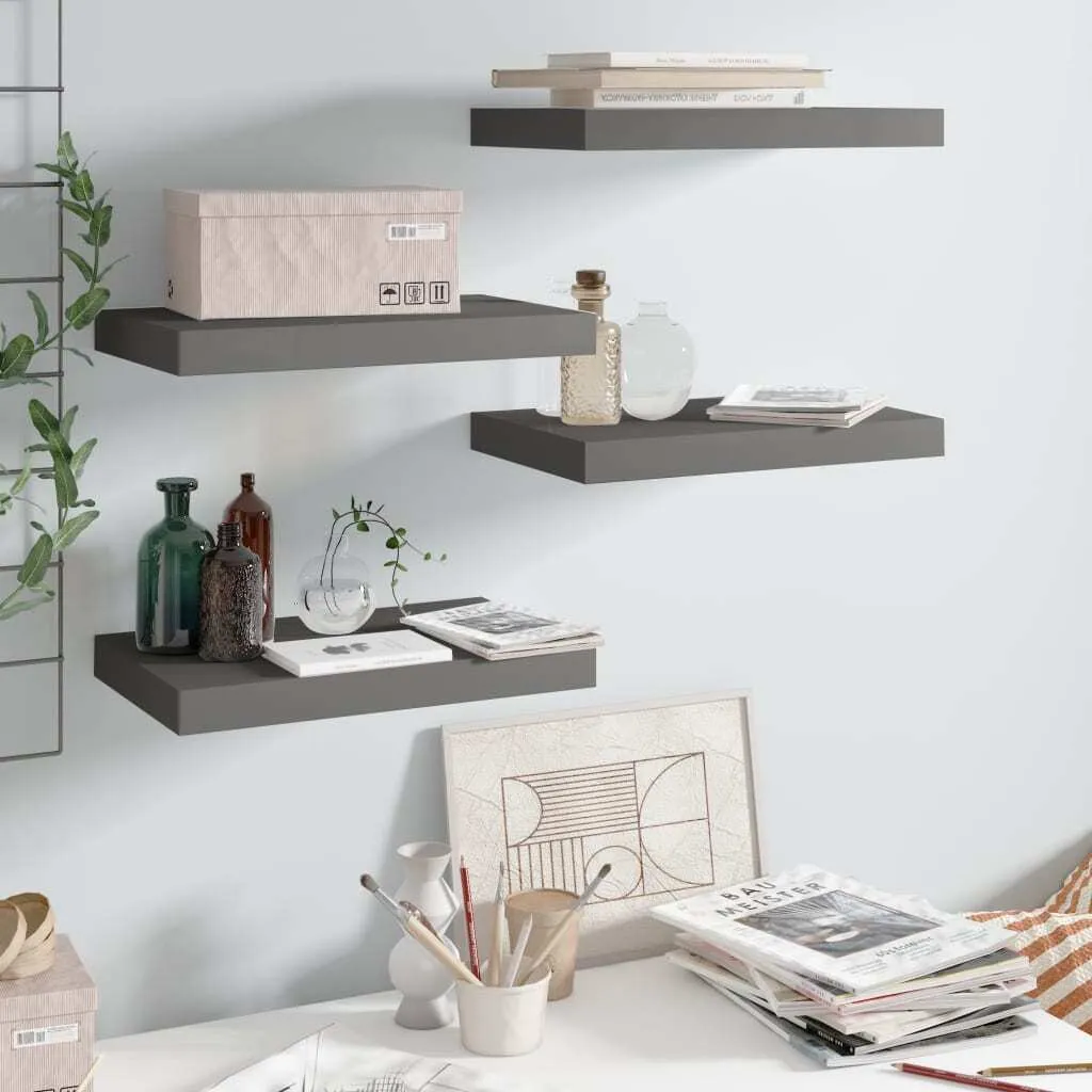 Set 4 Mensole Design Sospese Grigio Lucido | Organizza con Stile