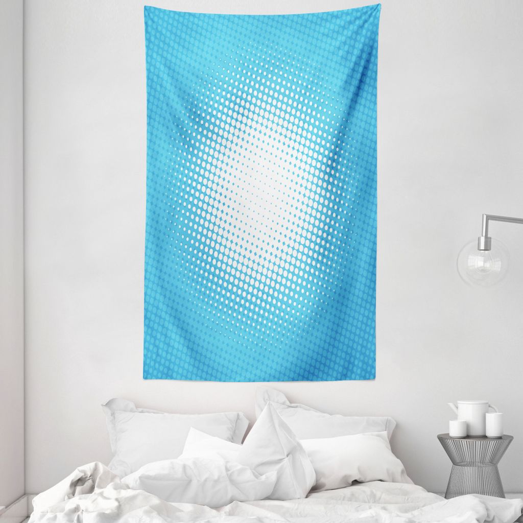ABAKUHAUS Vintage Blue Wandteppich und Tagesdecke, Sunny Haze Faded Dots aus Weiches Mikrofaser Stoff Waschbar ohne Verblassen Digitaldruck, 140 x ...