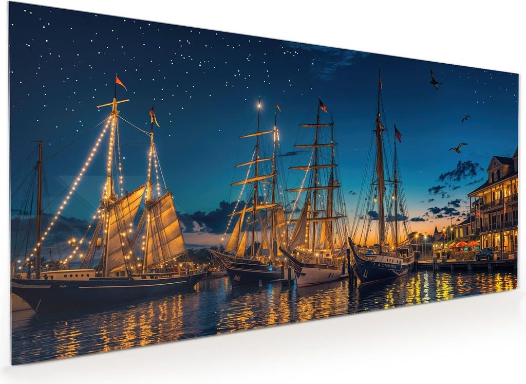 Küchenrückwand Spritzschutz Glas mit Motiv Nachthafen 40 x 40 cm