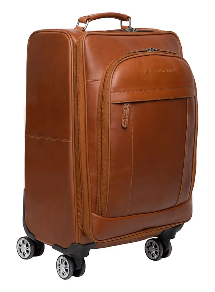 Valise cabine trolley pour ordinateur portable en cuir véritable brun