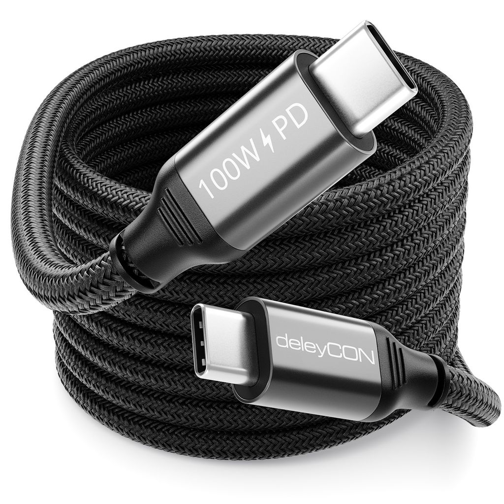 deleyCON 1m USB-C Kabel (USB 3.2 Gen2 10Gbit/s & 100W) Datenkabel Ladekabel 4K@60Hz für Ladegerät iPhone 16 15 Pro Max Airpods Watch Samsung Gala...