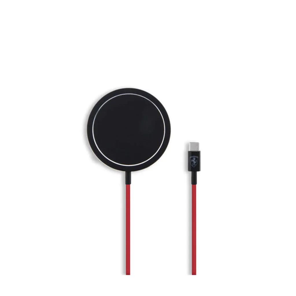 Chargeur Induction Ferrari Fecbmsmenk 15W Magsafe en Cuir Noir Chic