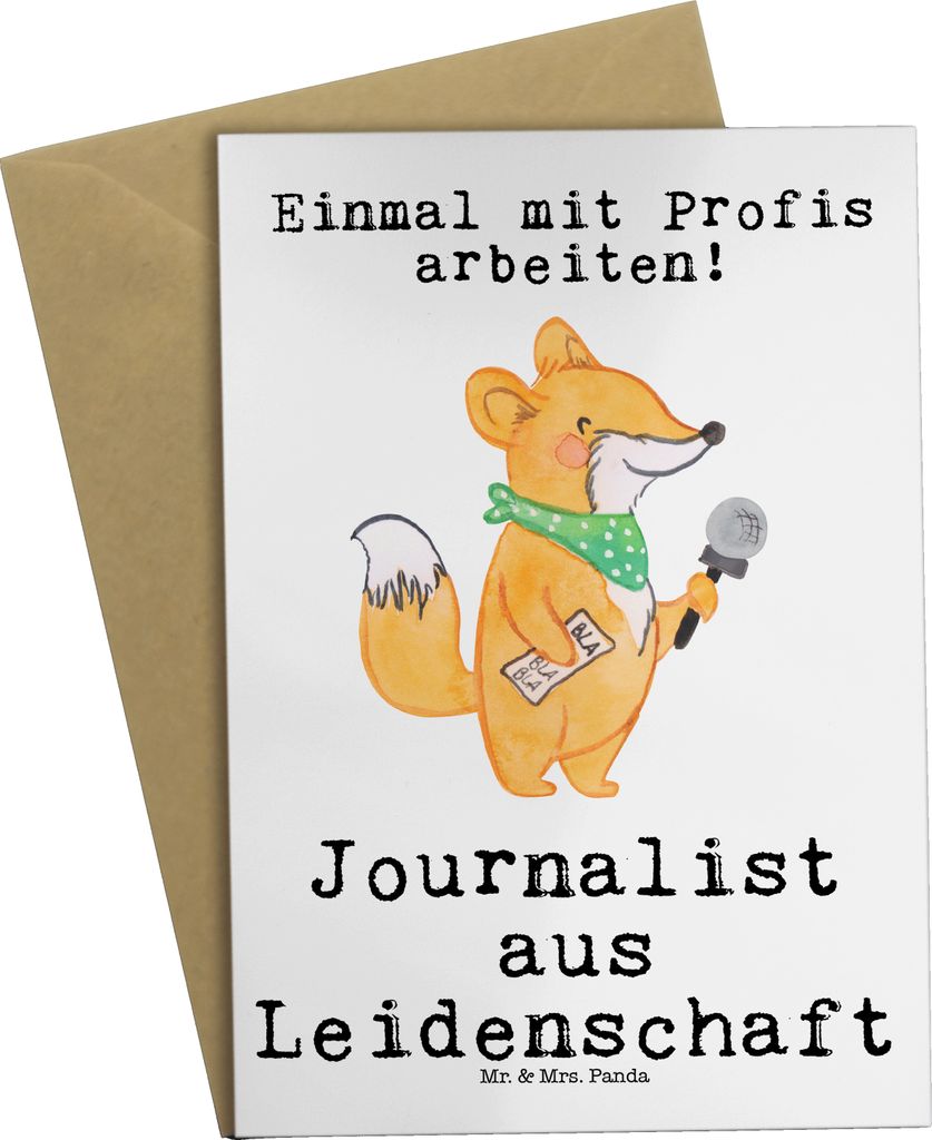 Mr. & Mrs. Panda Klappkarte Journalist Leidenschaft - Weiß - Geschenk, Grußkarten, hochzeitskarten, Ausbildung, einladungskarten, Spruch, osterka...