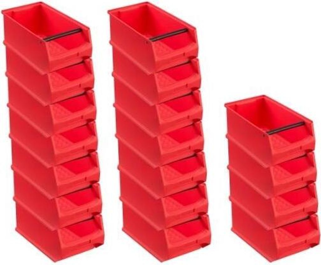 SuperSparSet 18x Rote Sichtlagerbox 4.1 mit Griffstange | HxBxT 15x20x35cm | 7,2 Liter | Sichtlagerbehälter, Sichtlagerkasten, Sichtlagerkastensor...