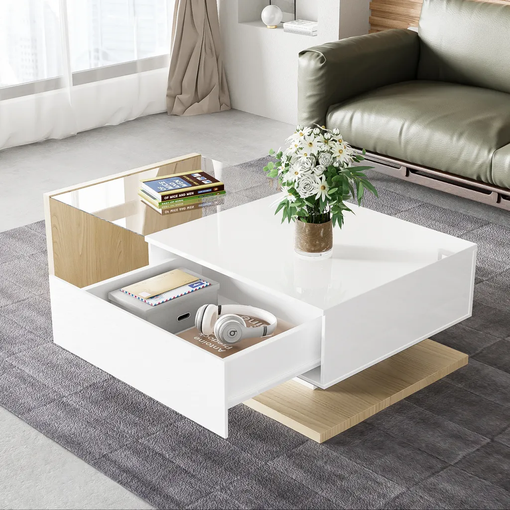 Table Basse Moderne pour Soirée Cinéma avec Éclairage LED et Tiroir - 11