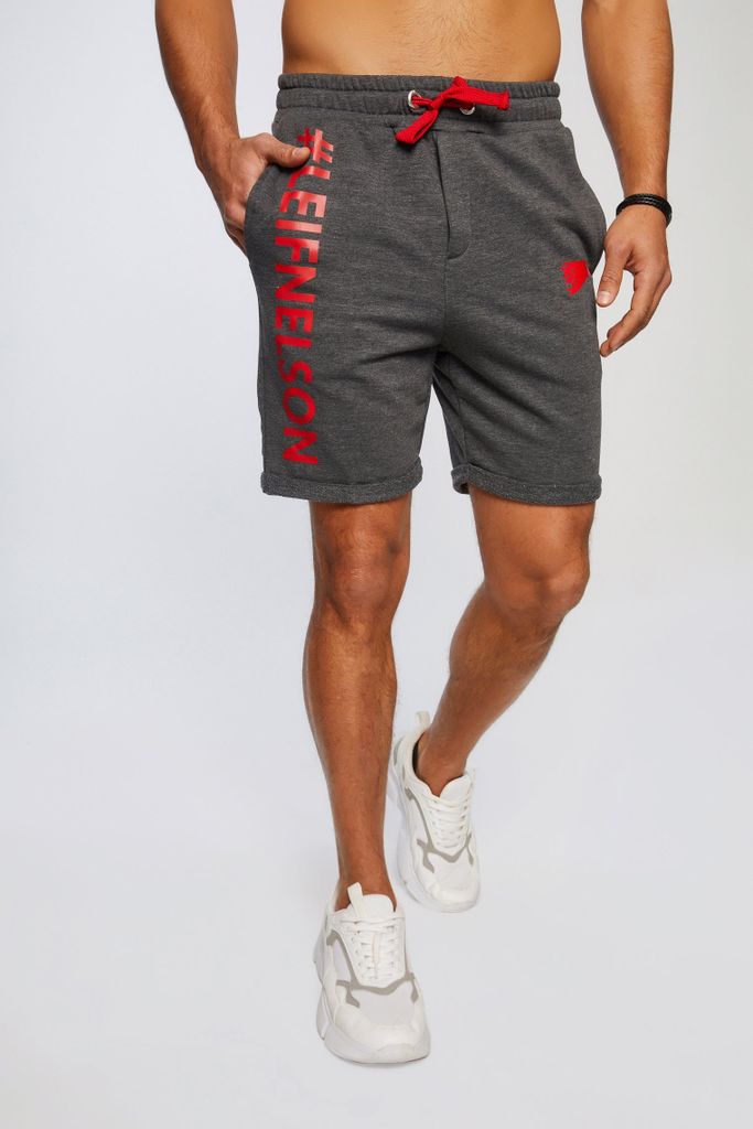 Leif Nelson Short Herren Gym-Short LN-6296, Anthrazit Rot / S
