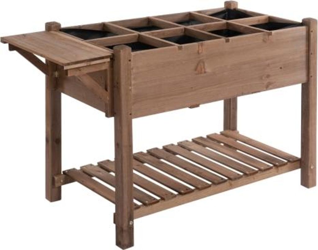 Massivholz Braun Hochbeet 123x54x80 cm Mit 8 Gittern Faltbarer Ablage Fuer Garten Terrasse