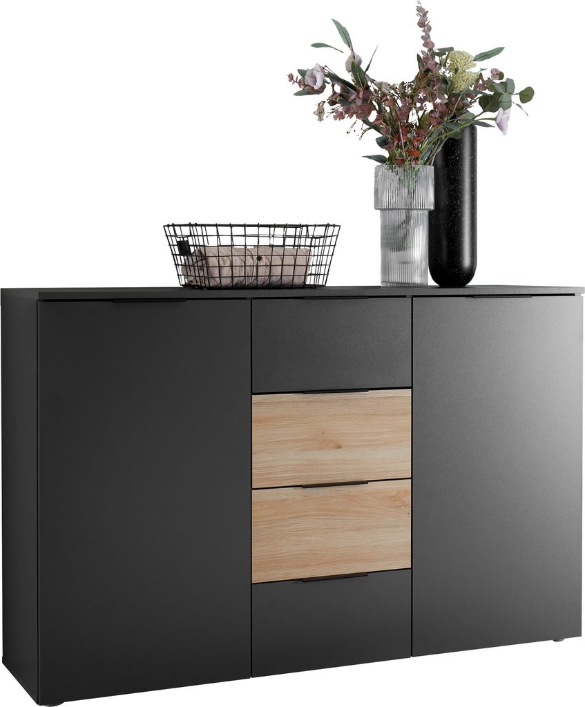 Sideboard >Aska< 2 Türen, 4 Schübe, Graphit /Mauvella Eiche Nachbildung - 134,8x89x40 (BxHxT)