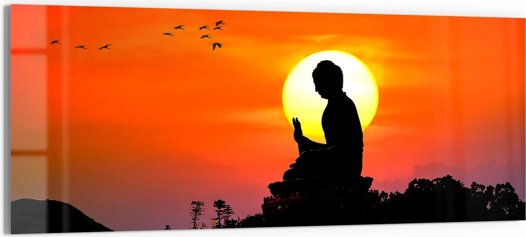 DEQORI Glasbild Echtglas 125x50 cm 'Buddha im Sonnenlicht' Wandbild Bild modern Deko