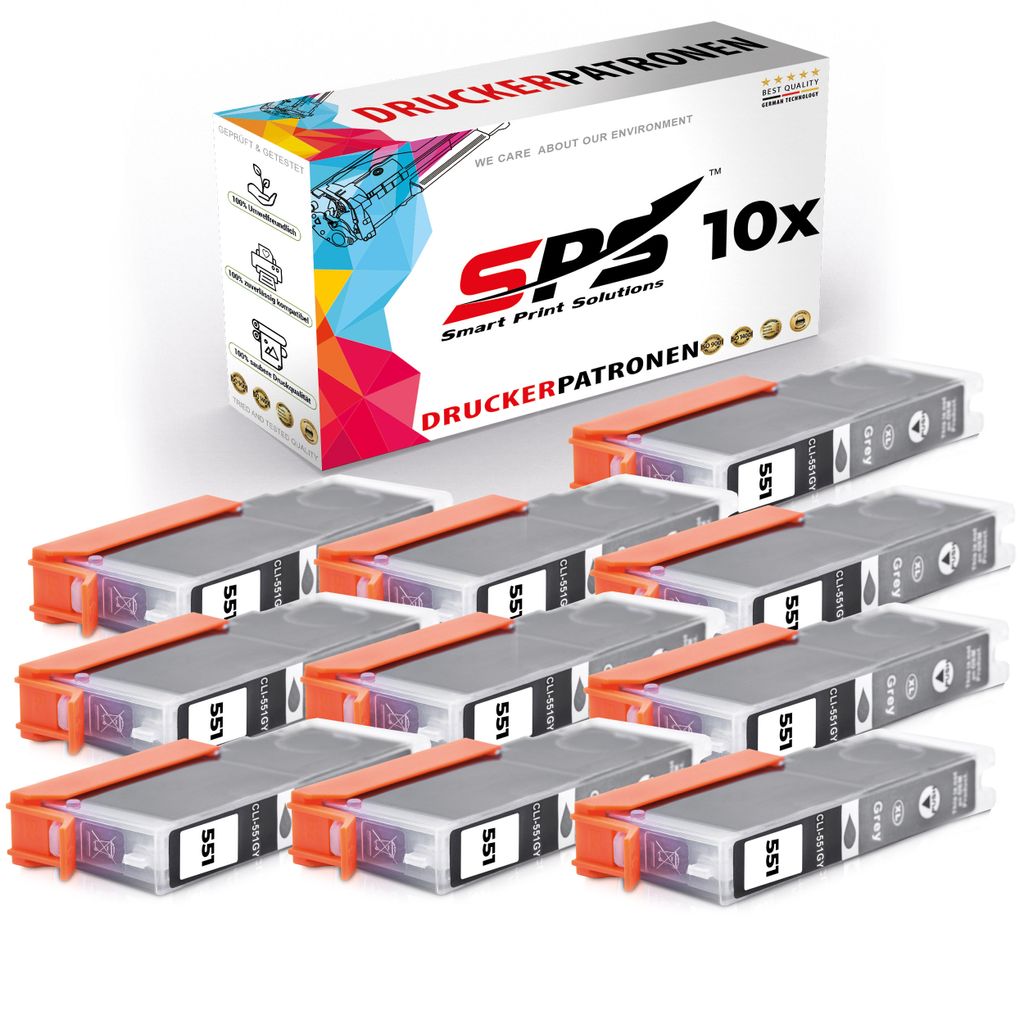 10x Kompatibel Canon 6512B001 CLI551GY Druckerpatronen Grau für Canon Pixma MG7150