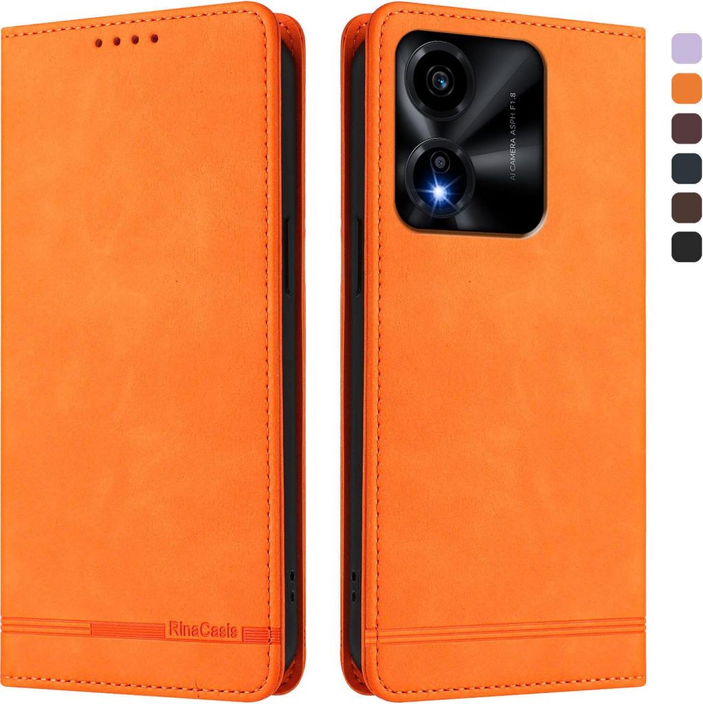 Hülle für Honor X5c/Honor X5c Plus, Retro Kunstleder Ständer Klapphülle mit Kartenfächer und Magnetische Orange